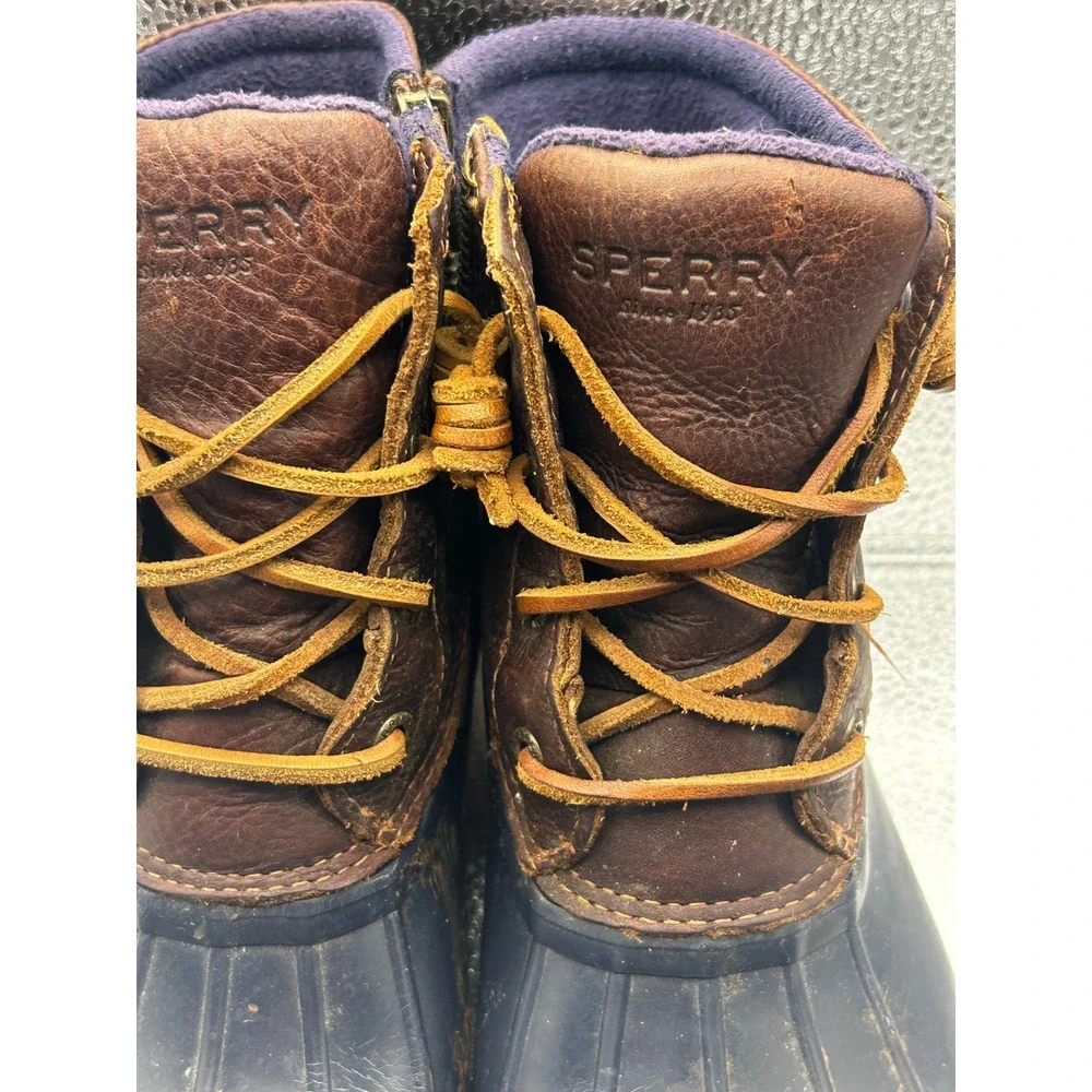 Sperry Saltwater Duck Boots Womens 7 Brown Navy Leather‎ Waterproof STS91175